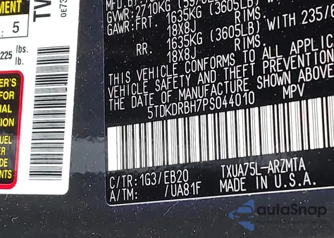 2023 Toyota Highlander Xle z USA, uszkodzony, nr VIN 5TDKDRBH7PS044010